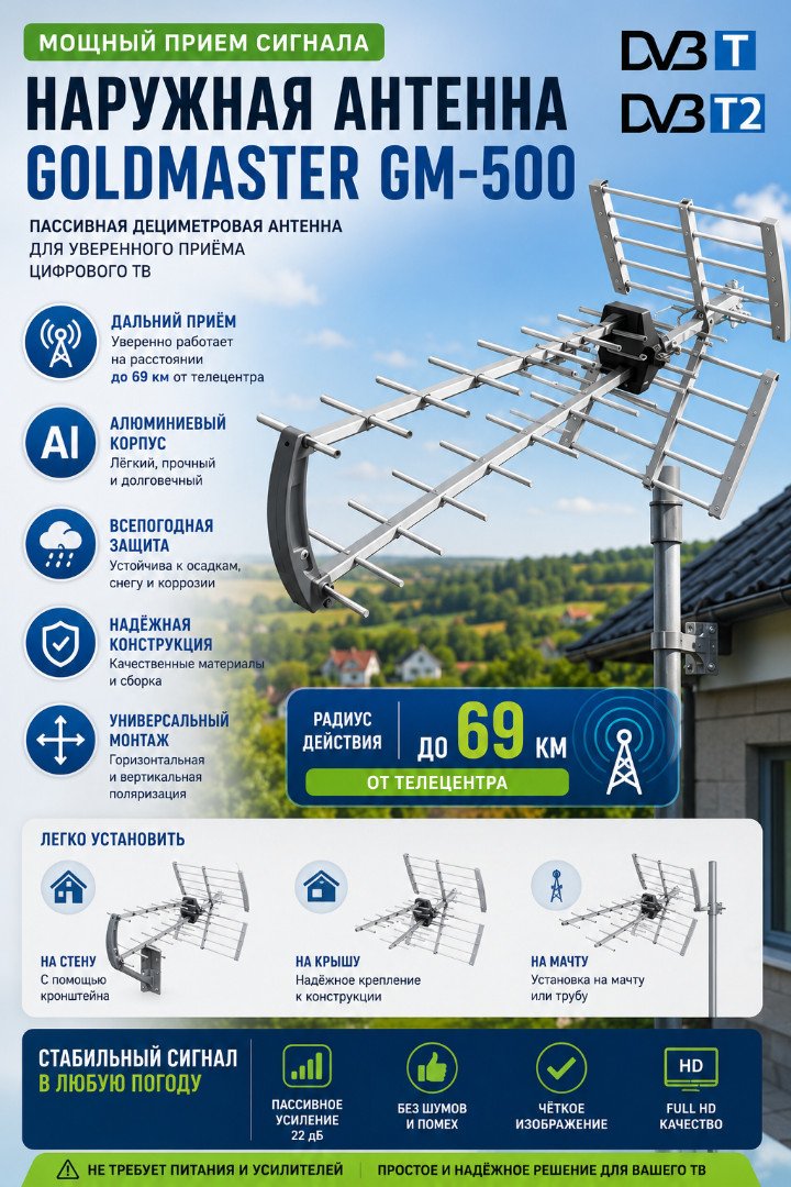 Наружная эфирная антенна GoldMaster GM-500